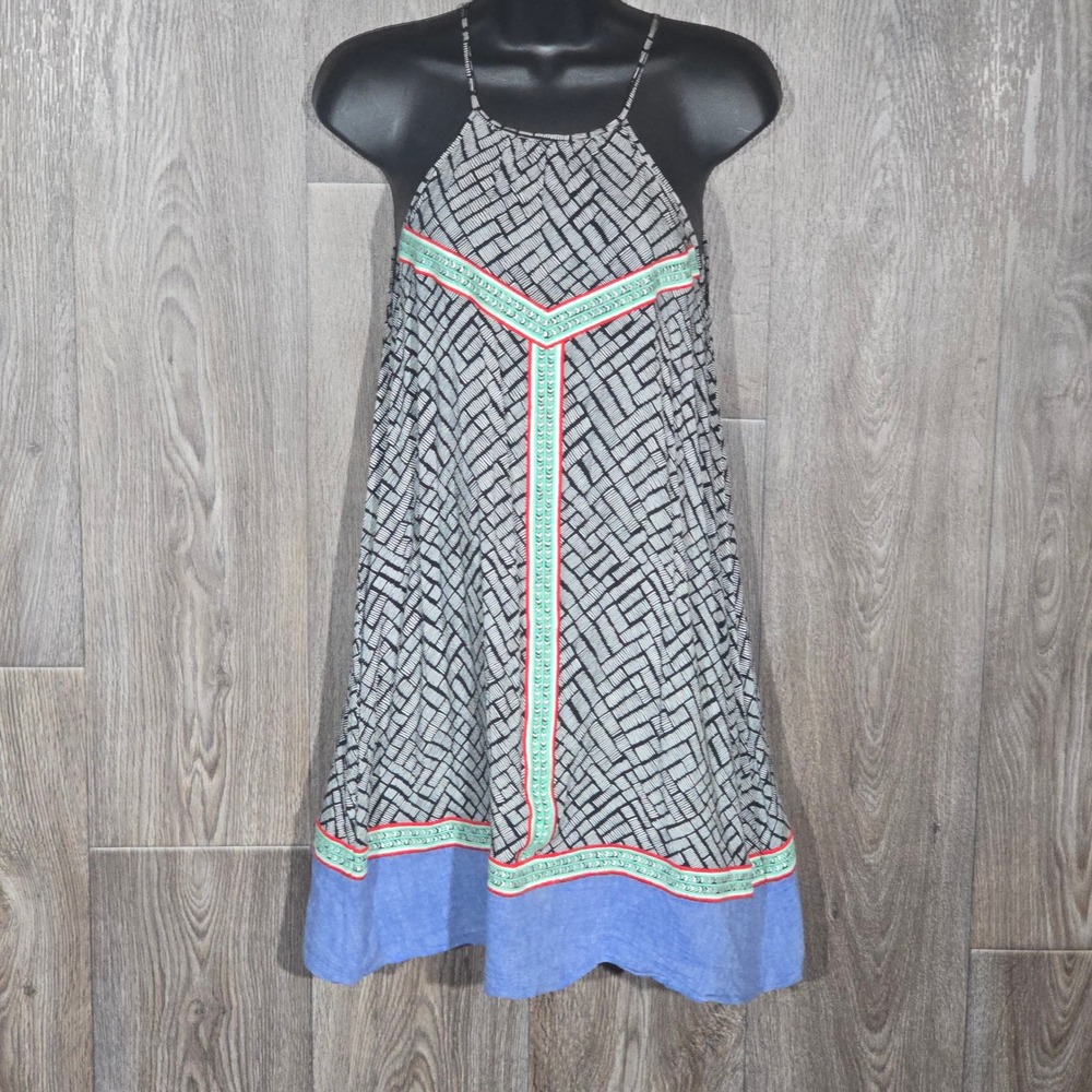 THML Geometric Halter Neck Mini Shift Dress XS Black White Blue